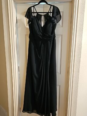 Azazie Dakota in Black, Chiffon Maxi Dress with Flutter Sleeves